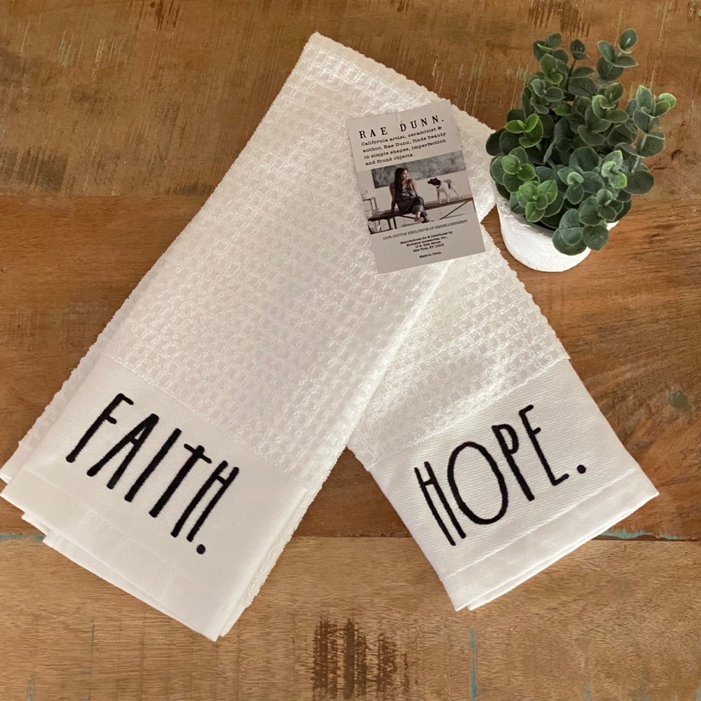 Rae Dunn Kitchen Towels Faith & Hope
